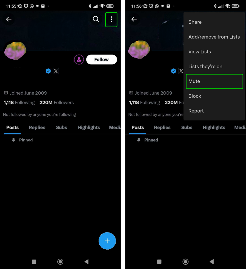 X selecting Mute from dropdown