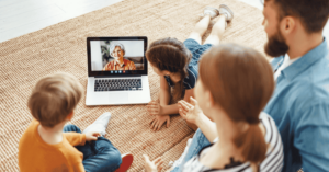 A family videoconferencing with grandma