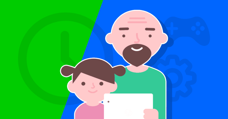 Image of girl with parent looking at a smart device