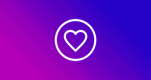 A heart in a circle with Instagram colours.