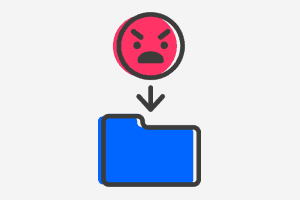 Un emoji de cara enojada con una flecha debajo que apunta hacia una carpeta.