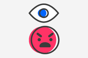 Emoji llygad ac emoji wyneb blin oddi tano