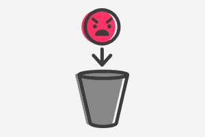 Emoji wyneb blin gyda saeth yn pwyntio i lawr at fin oddi tano a