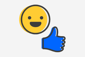 Emoji wyneb gwenu gydag emoji bawd i fyny oddi tano