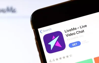 A smartphone shows the LiveMe app available in an app store.