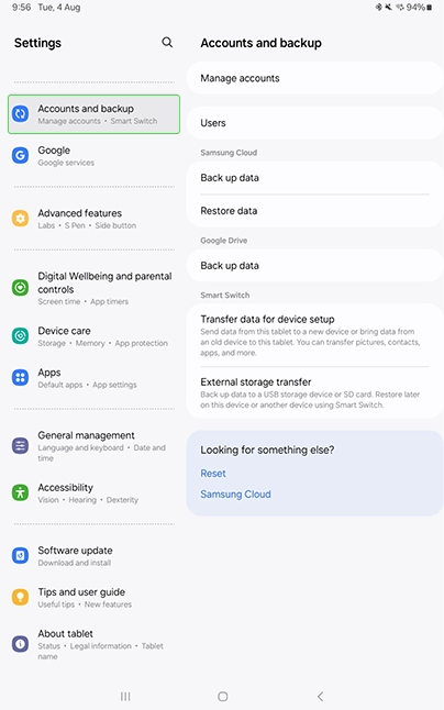 Android Accounts and backup