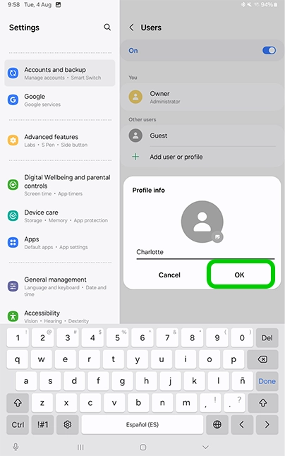 Android tablet add restricted profile