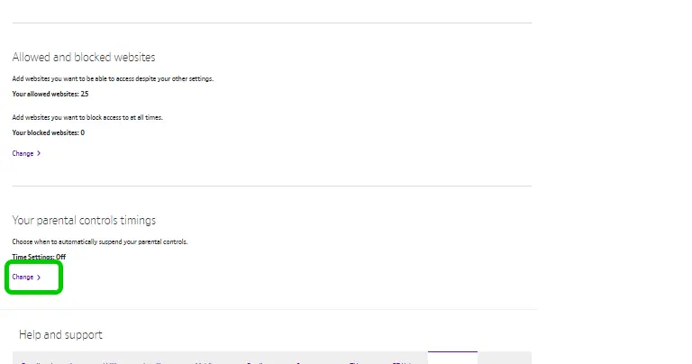 Screenshot of BT parental controls menu.
