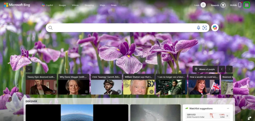 Bing homepage