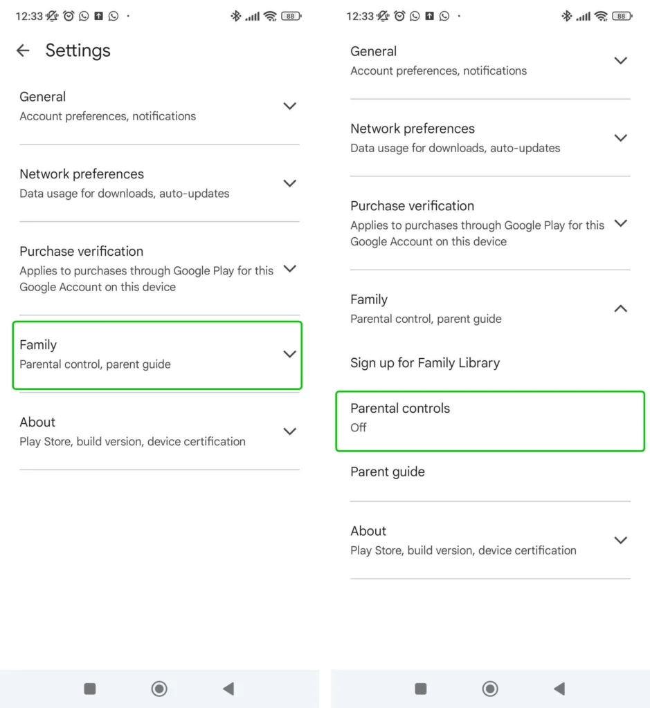 Google Play settings