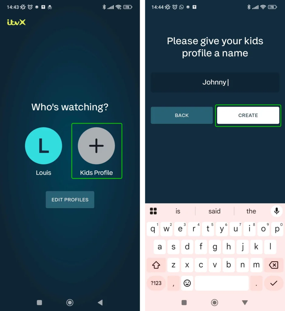 itvX child profile creation