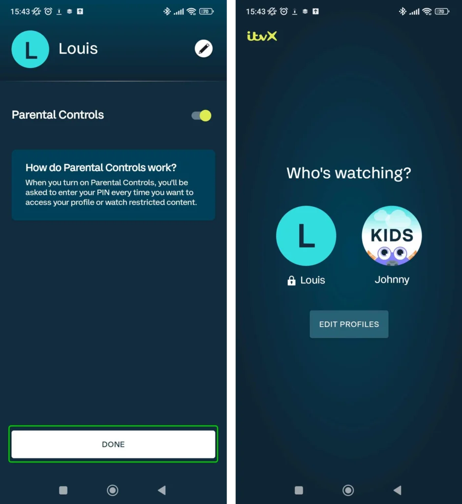 ITVX parental controls on