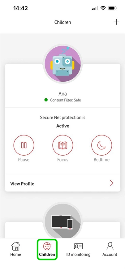 Secure Net PC child's profile