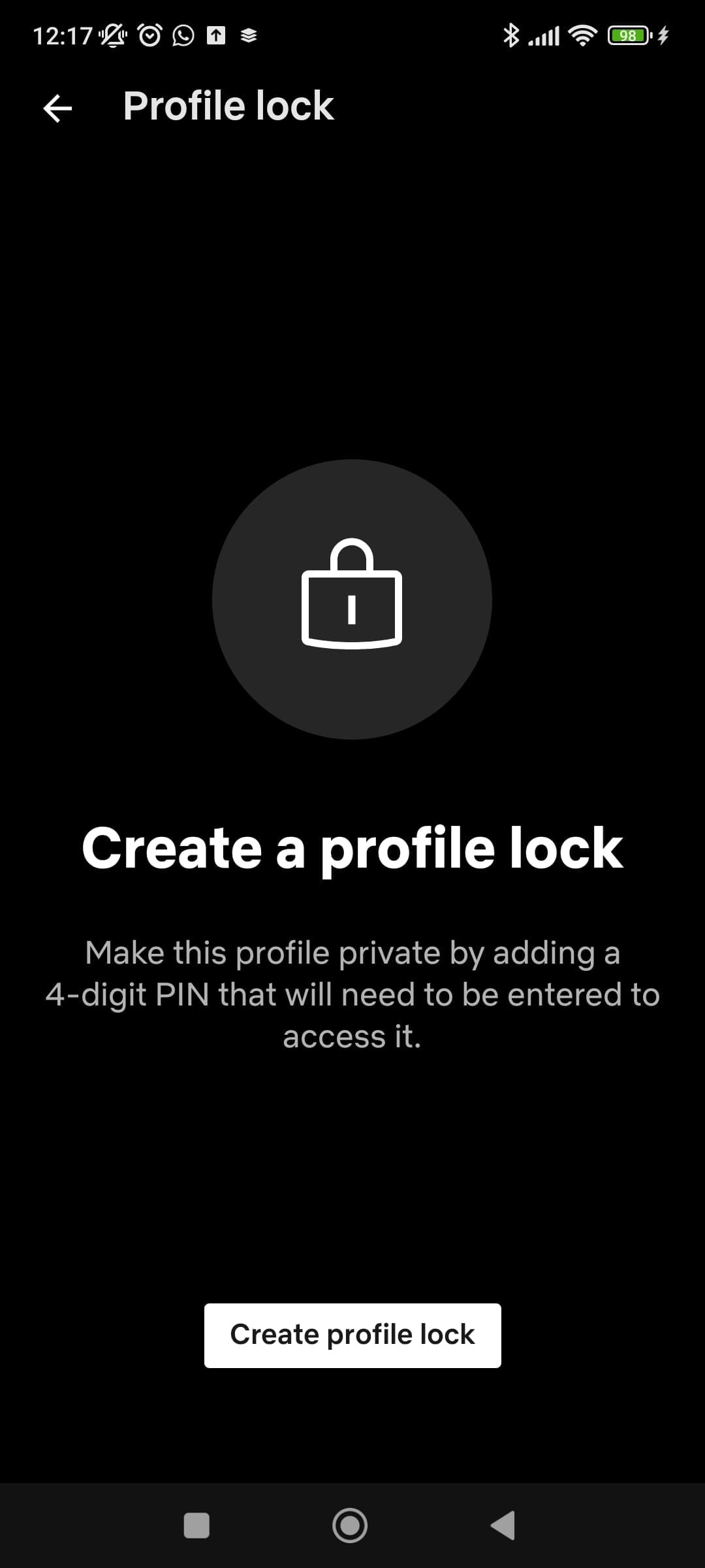 Netflix Create a profile lock page