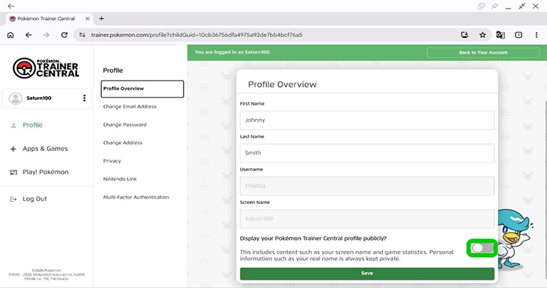 Pokemon Go toggle off public profile