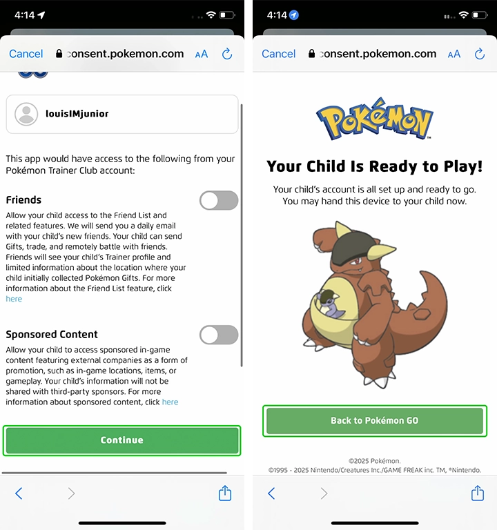 Pokémon Ir a páginas para padres