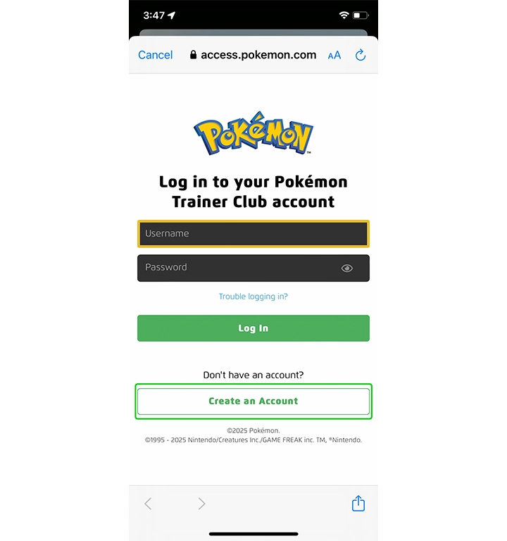 Pokémon Inicio de sesión del Club de Entrenadores