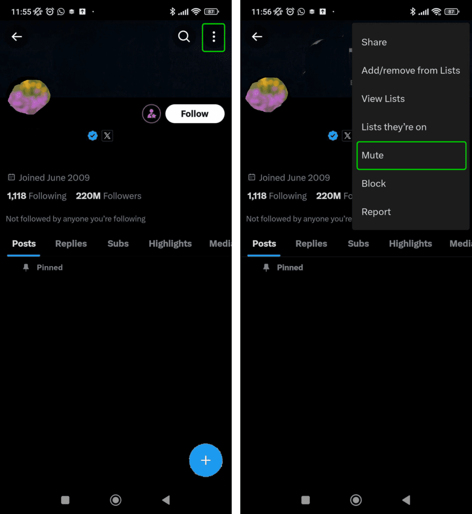 X selecting Mute from dropdown