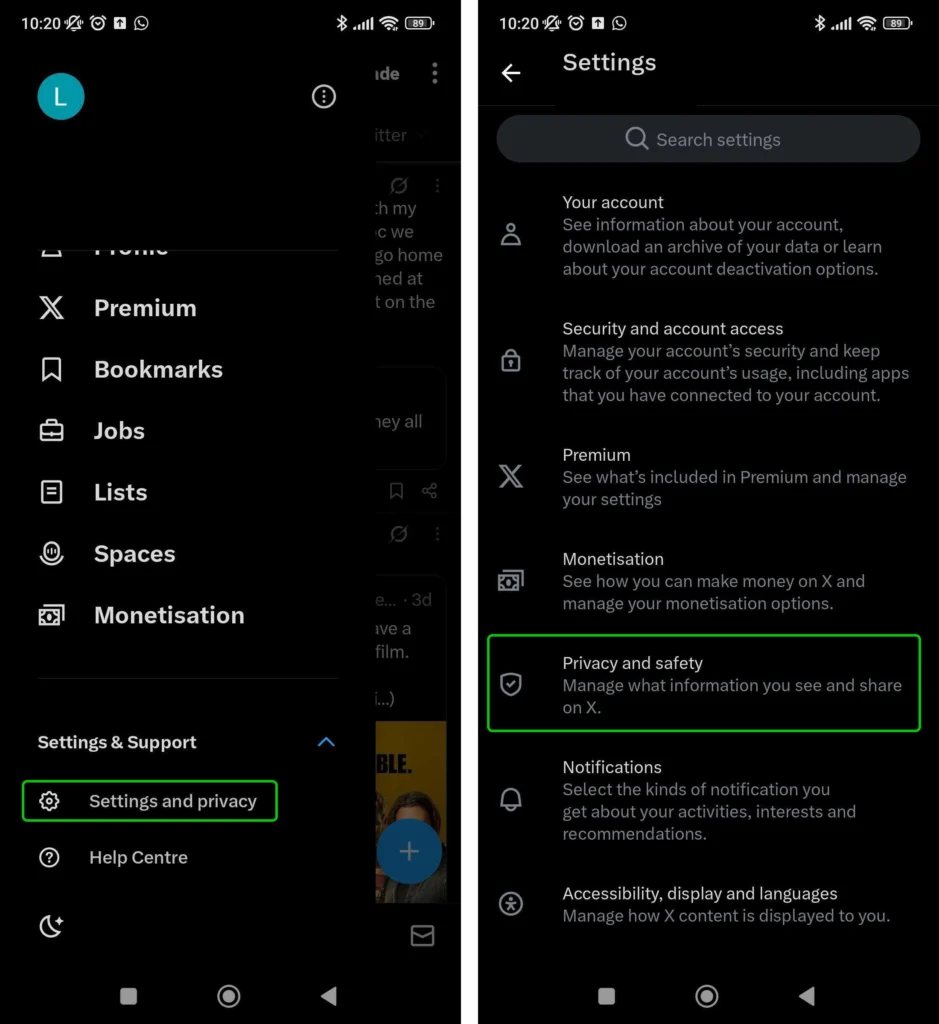 X account settings