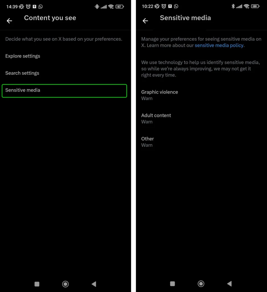 X sensitive media filtering