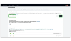 Screenshot of the Permissions settings menu in Amazon Prime Video.