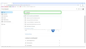 Screenshot of Google Account settings with 'safesearch' in the search bar.