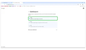 Screenshot of Google SafeSearch settings on web.