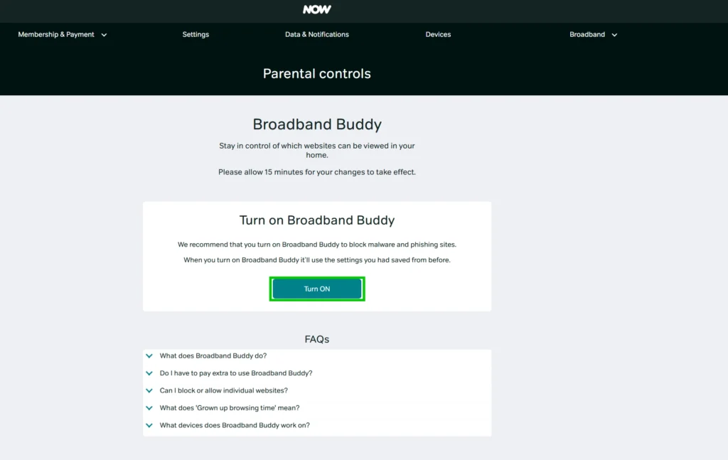 NOW Broadband Buddy page