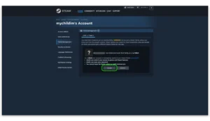 Screenshot of child's Steam account showing their Family invitation.