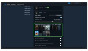 Screenshot of Steam parental controls section where you can block games.