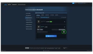 Screenshot with the parental controls toggle highlighted on Steam.