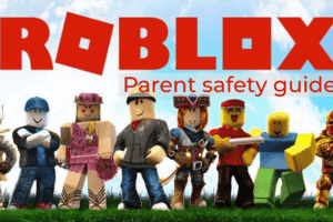roblox logo with game characters