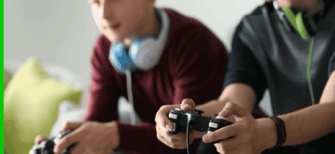 Teenagers playing videogame