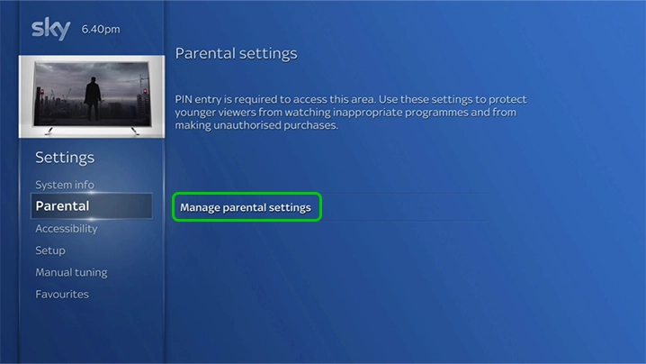 Sky Q Manage parental settings