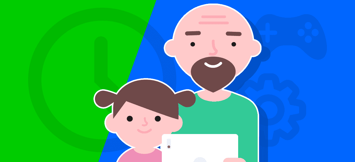 Image of girl with parent looking at a smart device