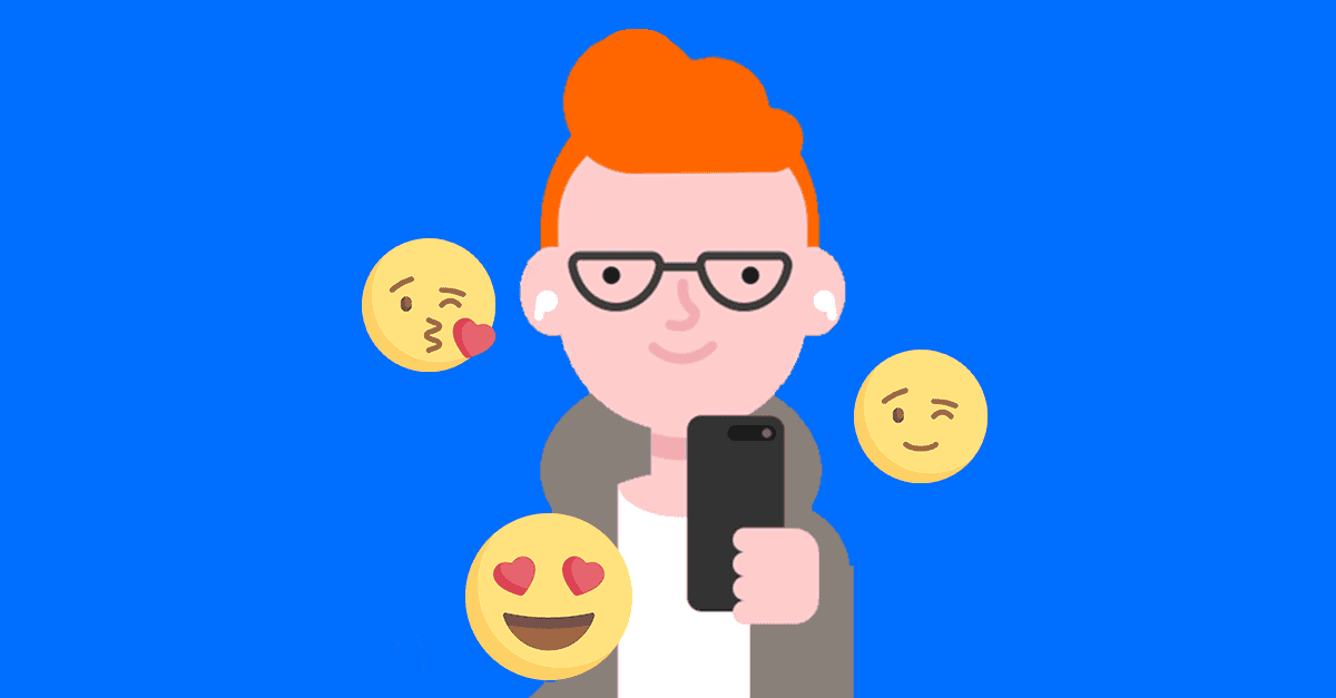 afbeelding van flirterige emoji's en jongen van telefoonpictogram