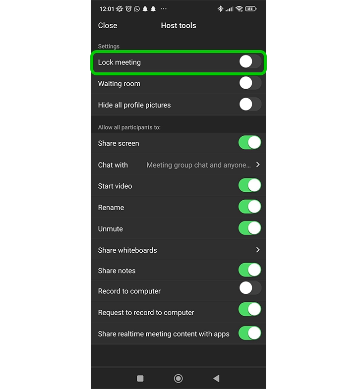 Zoom PC lock meeting