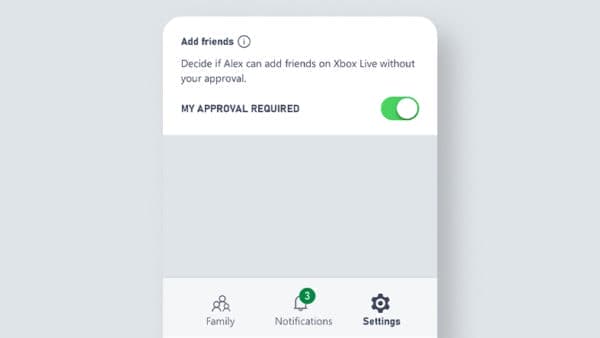 Capture d'écran de l'application des paramètres de la famille Xbox
