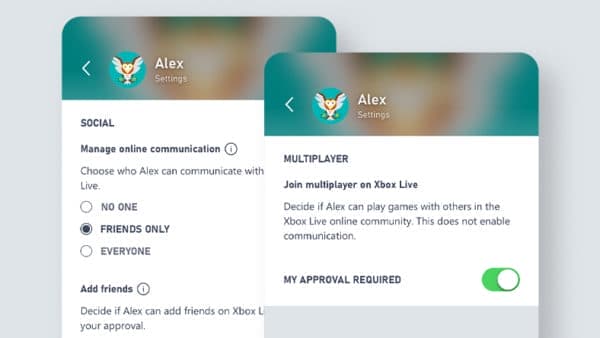 Screenshot der App für die Xbox-Familieneinstellungen