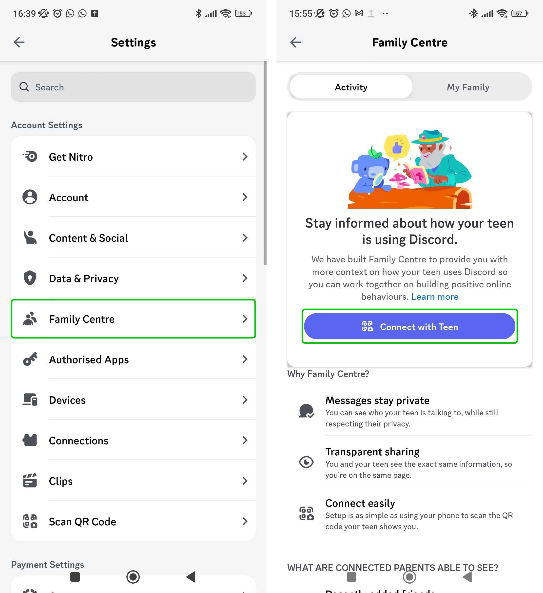 Discord family centre set up