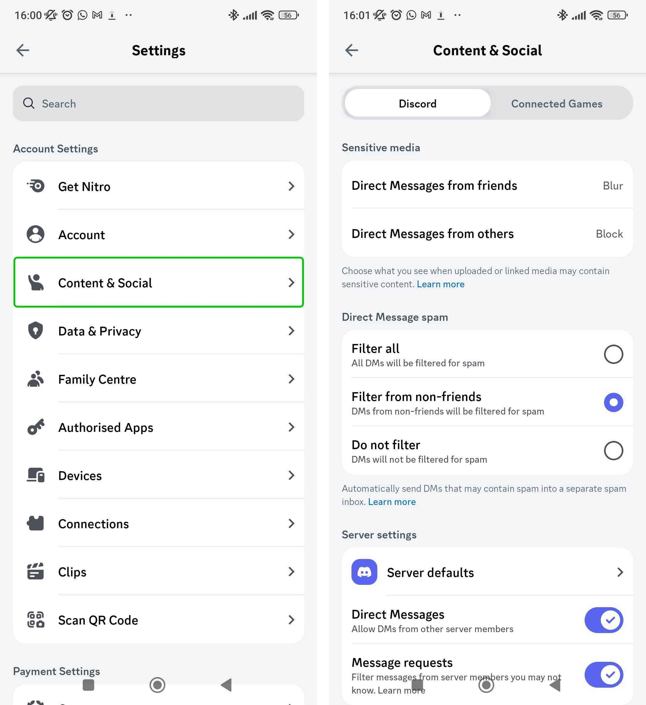 Discord settings