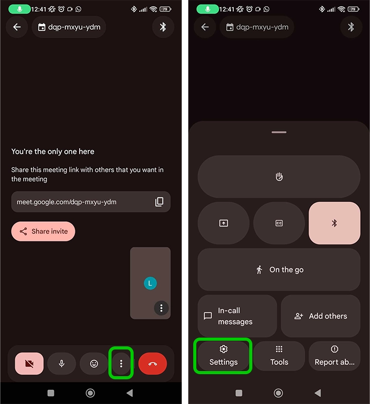 Google Meet call settings