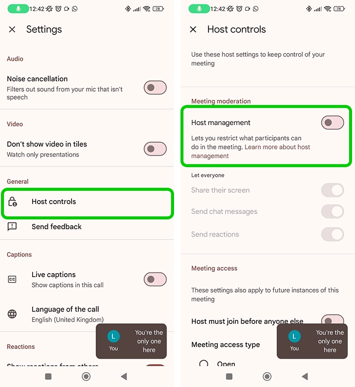 Google Meet PC Host settings