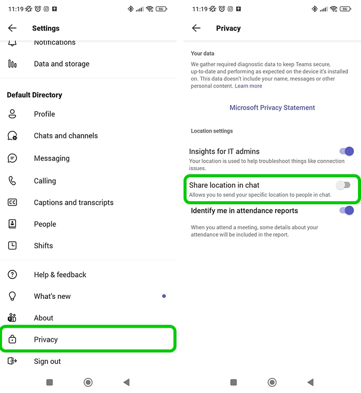 Teams Locations settings 2