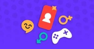 Illustration of profile icon, game controller, chat bubble and gender symbols.