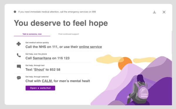 R;pple's pop-up to help prevent self-harm and suicide