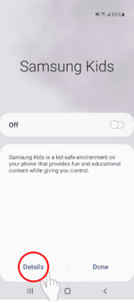 Schermata dei dettagli per bambini Samsung