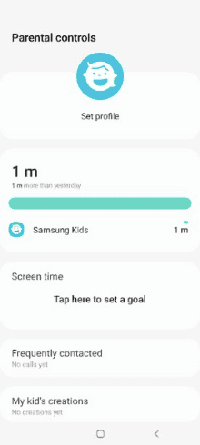 Экран использования родительского контроля для детей Samsung