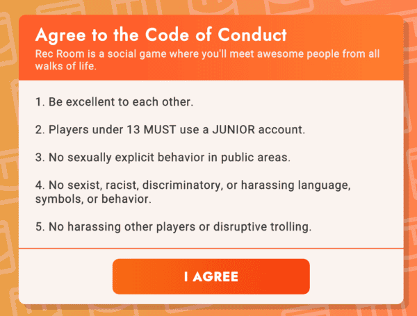 Der Verhaltenskodex von Rec Room ermutigt die Spieler, freundlich zueinander zu sein