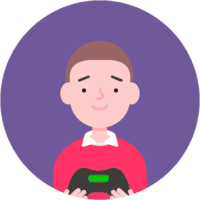 Primary school-aged (6-10) child with a school uniform shirt and video games controller.